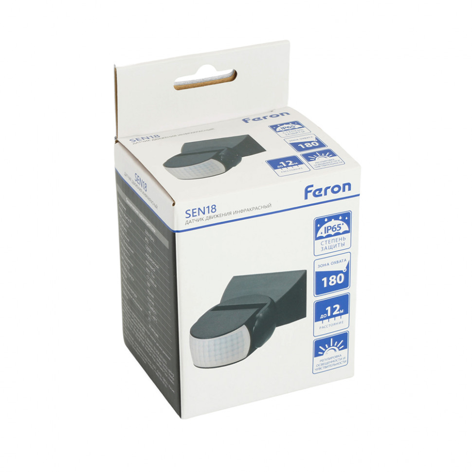 Датчик движения 1200W 12m 180° чёрный, SEN18, артикул FERON 51576
