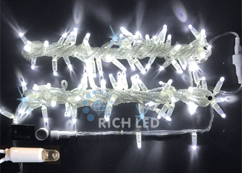 Светодиодная гирлянда Rich LED Нить 10 м, 220В, мерцающая, герметичный колпачок, IP65, соединяемая, прозрачный провод, белая RL-S10CF-220V-CT/W 