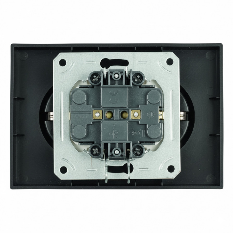 Розетка 2-местная с защитной шторкой STEKKER, с/з, 250В, 16А, серия Эмили, RST16-5114-05, черный уголь, soft touch, артикул STEKKER 49856
