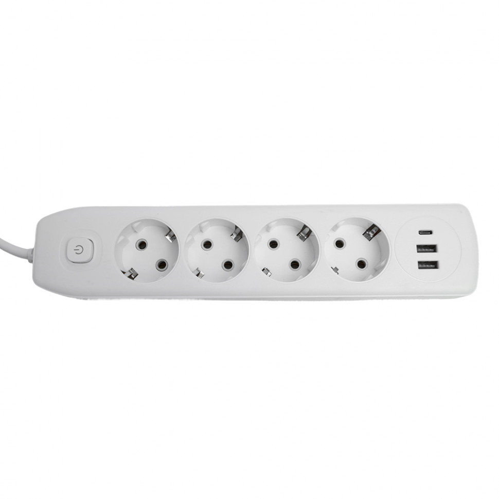 Удлинитель 4-местный c/з 3x1 мм2, 3 м, 250В, 10А, 2USB+1Type-C 2,4А, серия Home plus, белый STEKKER HM08-43-02, артикул STEKKER 49978