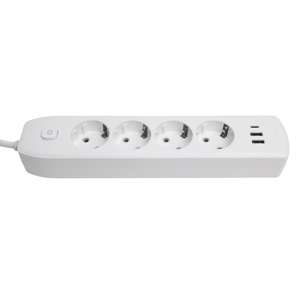 Удлинитель 4-местный c/з 3x1 мм2, 3 м, 250В, 10А, 2USB+1Type-C 2,4А, серия Home plus, белый STEKKER HM08-43-02, артикул STEKKER 49978