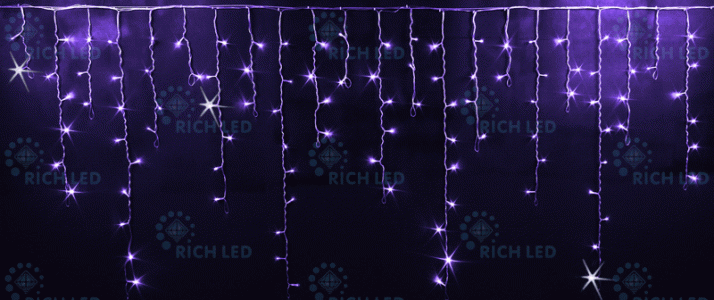 Гирлянда бахрома 3*0.9 м фиолетовый, мерцани, прозрачный провод Rich LED RL-i3*0.9F-T/V 