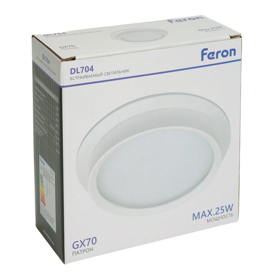 Светильник встраиваемый Feron DL704 потолочный GX70 белый круг IP44, артикул FERON 51105