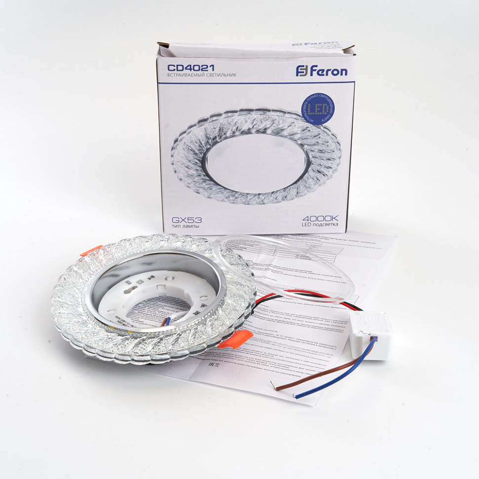 Светильник встраиваемый с белой LED подсветкой Feron CD4021 потолочный GX53 без лампы прозрачный, артикул FERON 29474