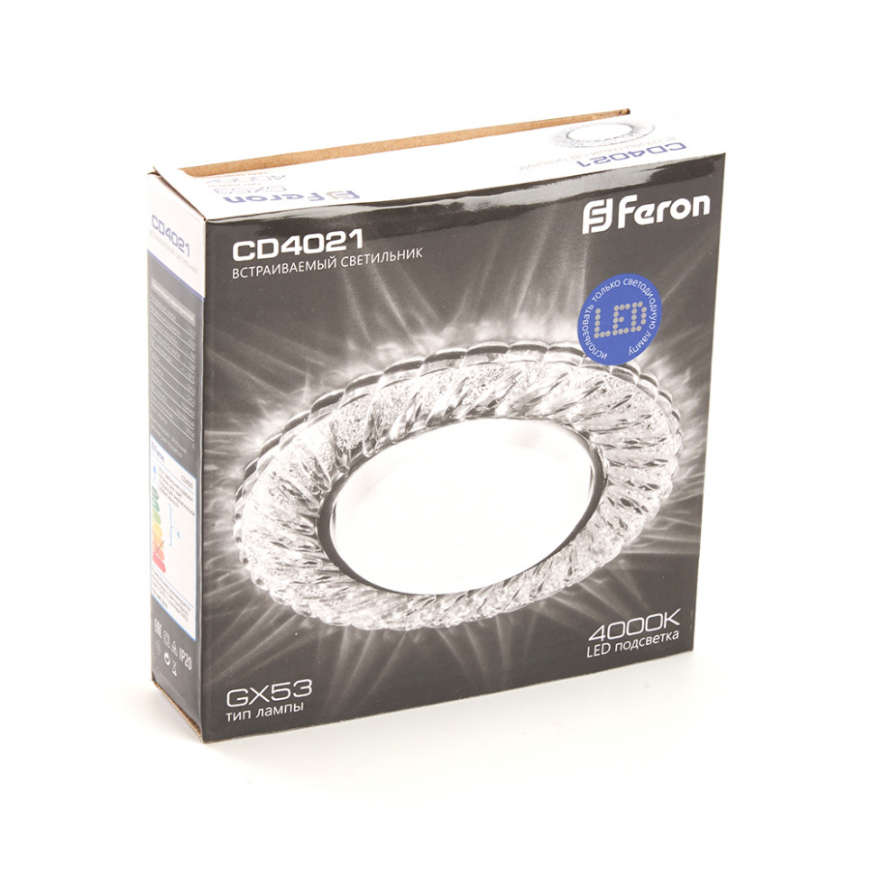 Светильник встраиваемый с белой LED подсветкой Feron CD4021 потолочный GX53 без лампы прозрачный, артикул FERON 29474