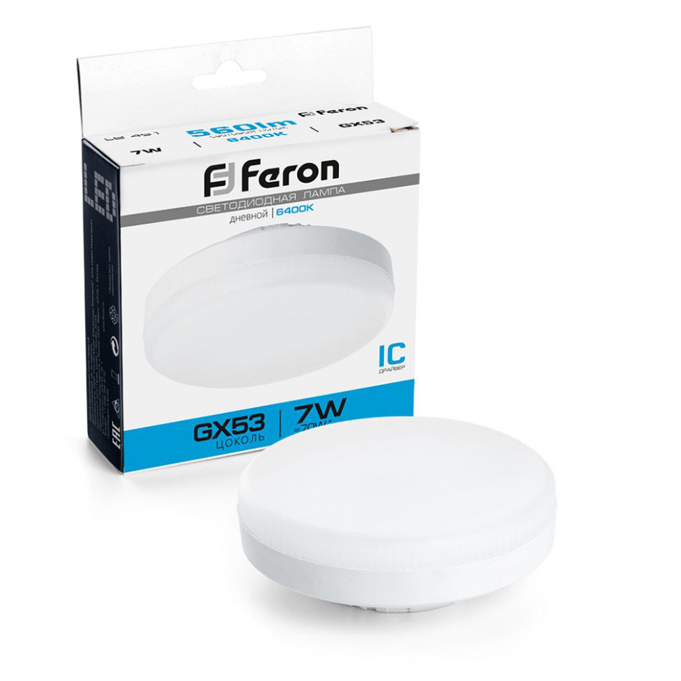 Лампа светодиодная Feron LB-451 GX53 7W 175-265V 6400K, артикул FERON 25866