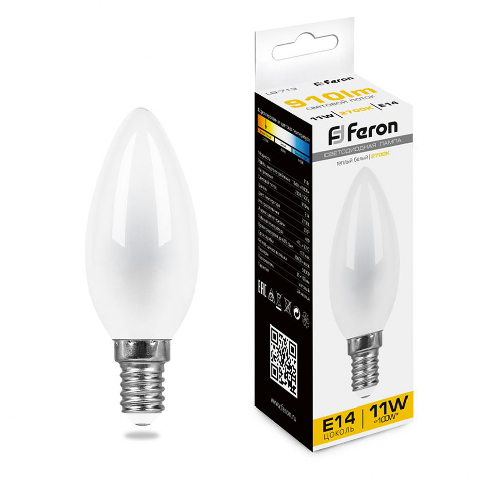 Лампа светодиодная Feron LB-713 Свеча E14 11W 230V 2700K, артикул FERON 38005