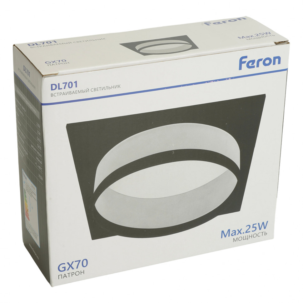 Светильник встраиваемый Feron DL701 потолочный GX70 черный квадрат, артикул FERON 51096