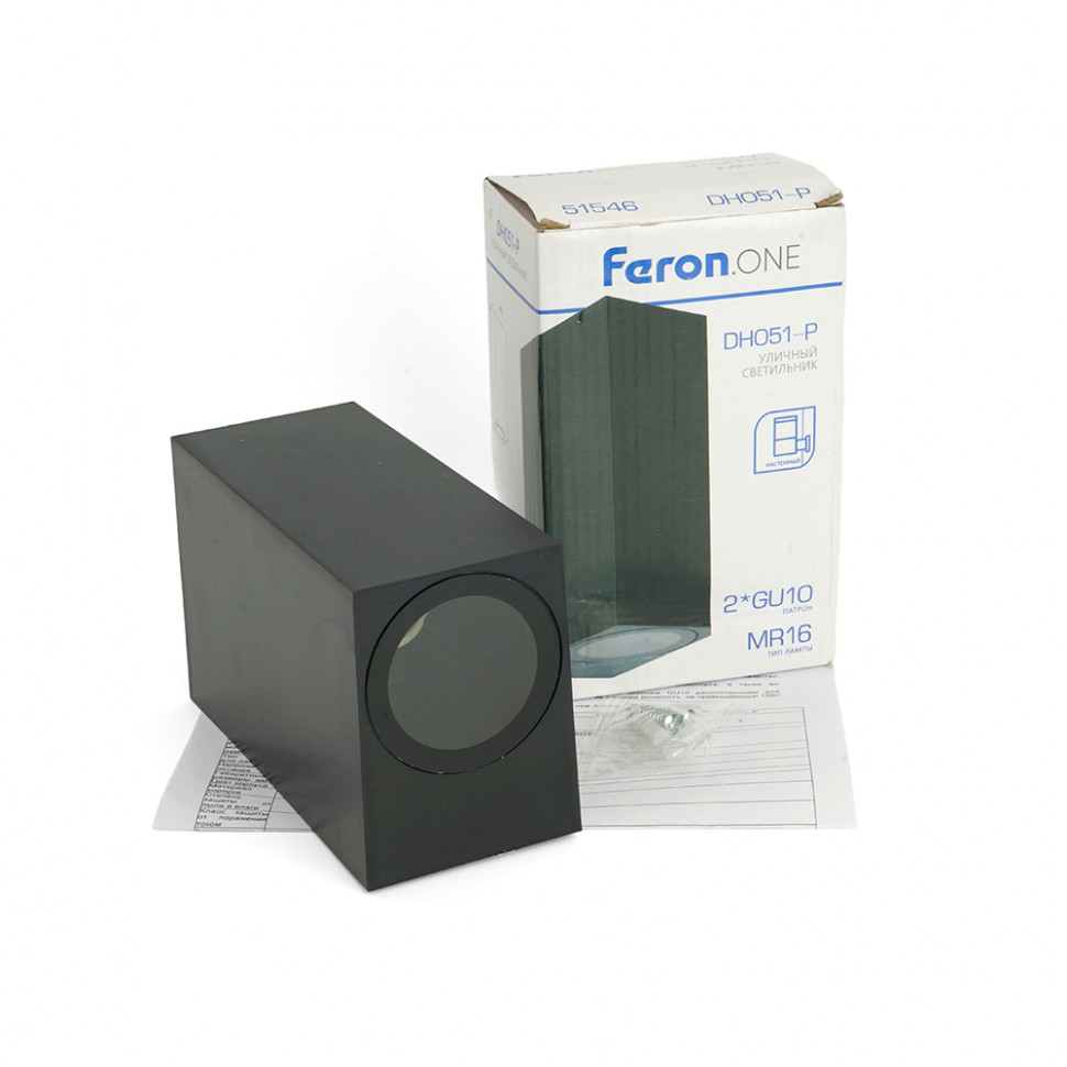 Светильник садово-парковый Feron.ONE DH051-P,на стену, 2*GU10 220-240V, черный пластик, артикул FERON 51546