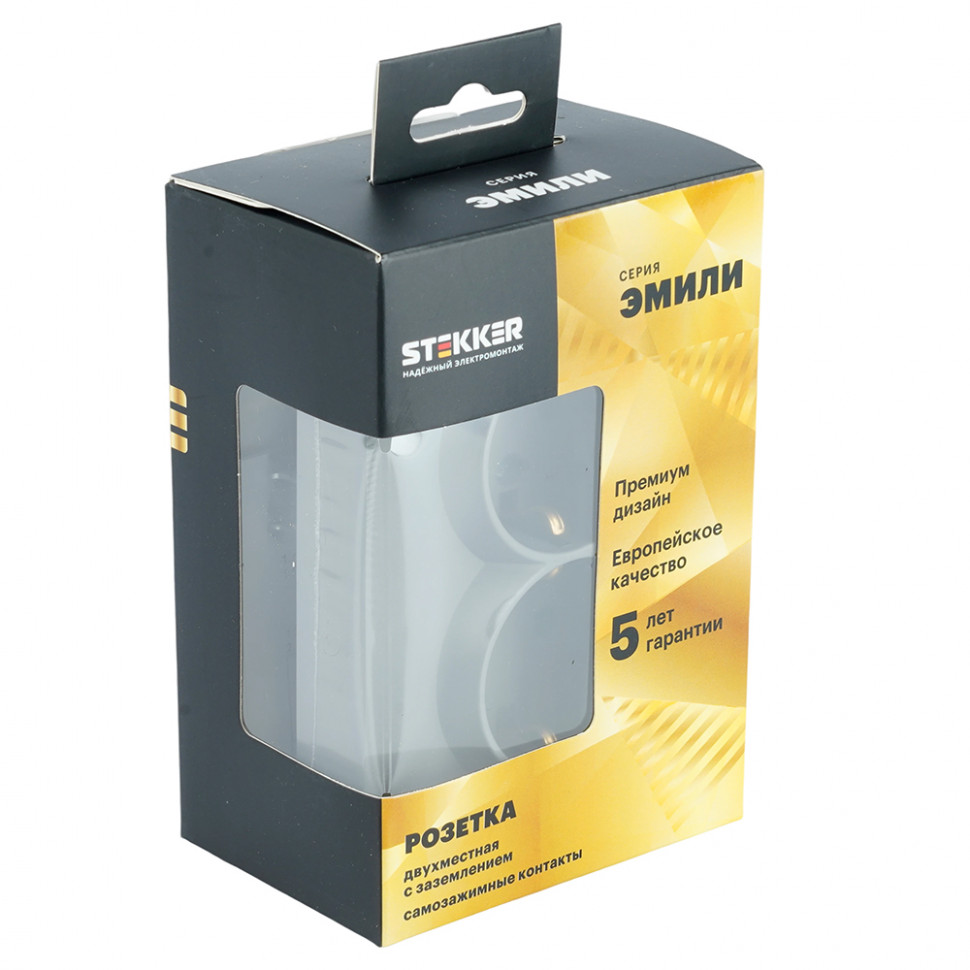 Розетка 2-местная с з/ш, с/з, СЗК, STEKKER, 250В, 16А, серия Эмили, RST16-5114-10ZK, платиново-серый, soft touch, артикул STEKKER 50244