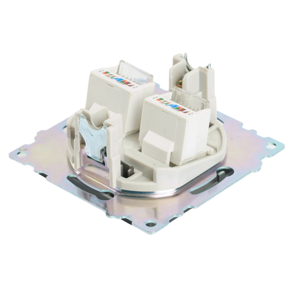 Розетка компьютерная 2-местная RJ-45 (механизм) STEKKER GLS00-7109-06 , серия Катрин, графит, артикул STEKKER 50008