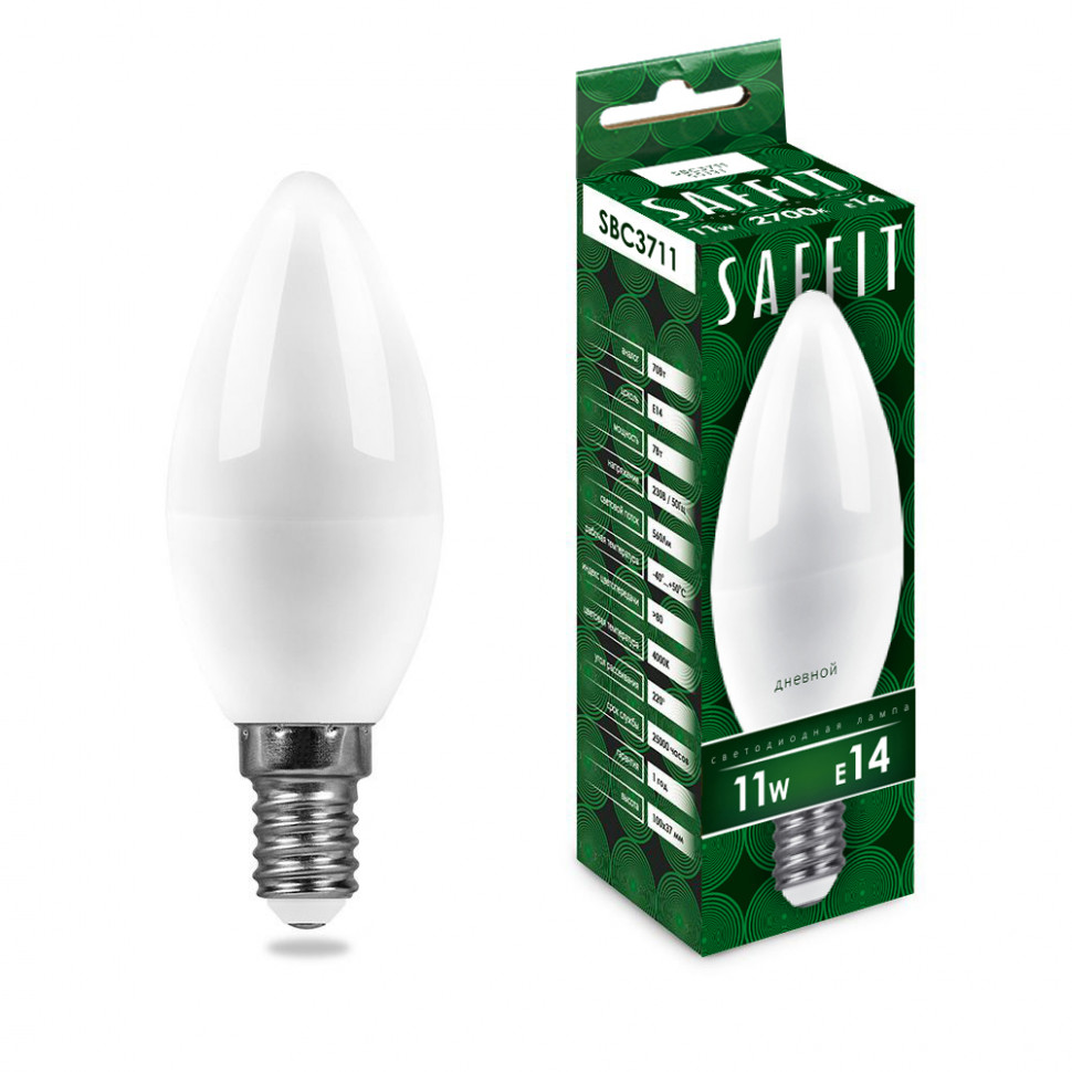 Лампа светодиодная SAFFIT SBC3711 Свеча E14 11W 230V 2700K, артикул SAFFIT 55131