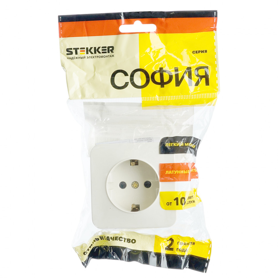 Розетка 1-местная с/з открытой установки, STEKKER, 250В, 16А, IP20, серия София, слоновая кость, MST16-11-04, артикул STEKKER 49493