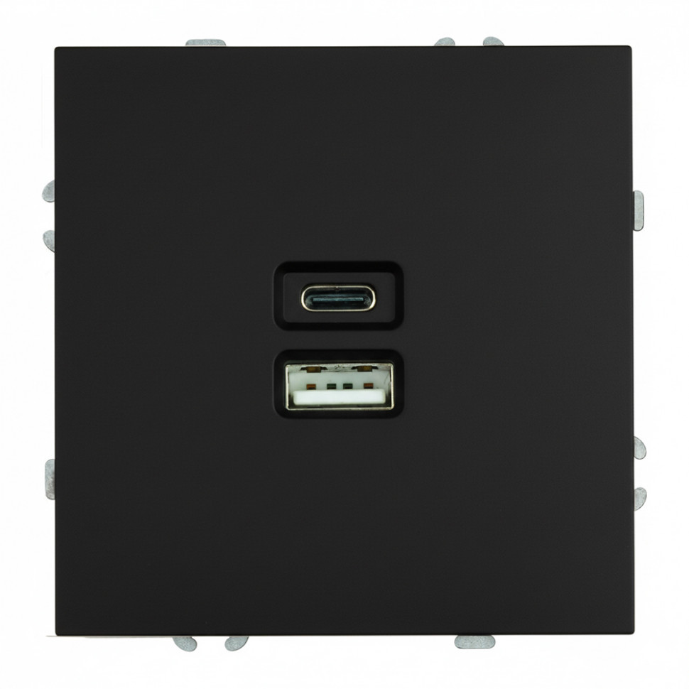Розетка 2-местная USB + Type C (механизм), STEKKER, 250В, 20W, серия Эмили, RST10-5115-05, черный уголь, soft touch, артикул STEKKER 49853