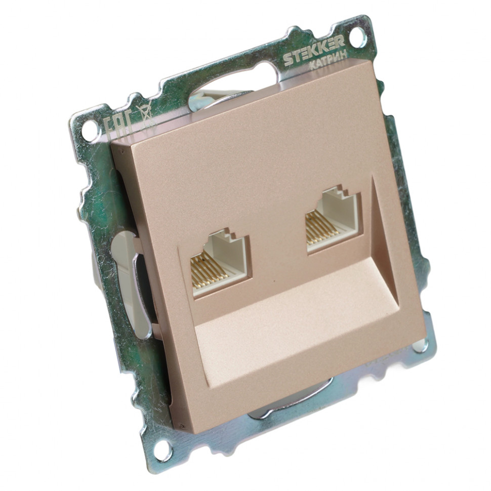 Розетка компьютерная 2-местная RJ-45 (механизм) STEKKER GLS00-7109-02, серия Катрин, шампань, артикул STEKKER 50004