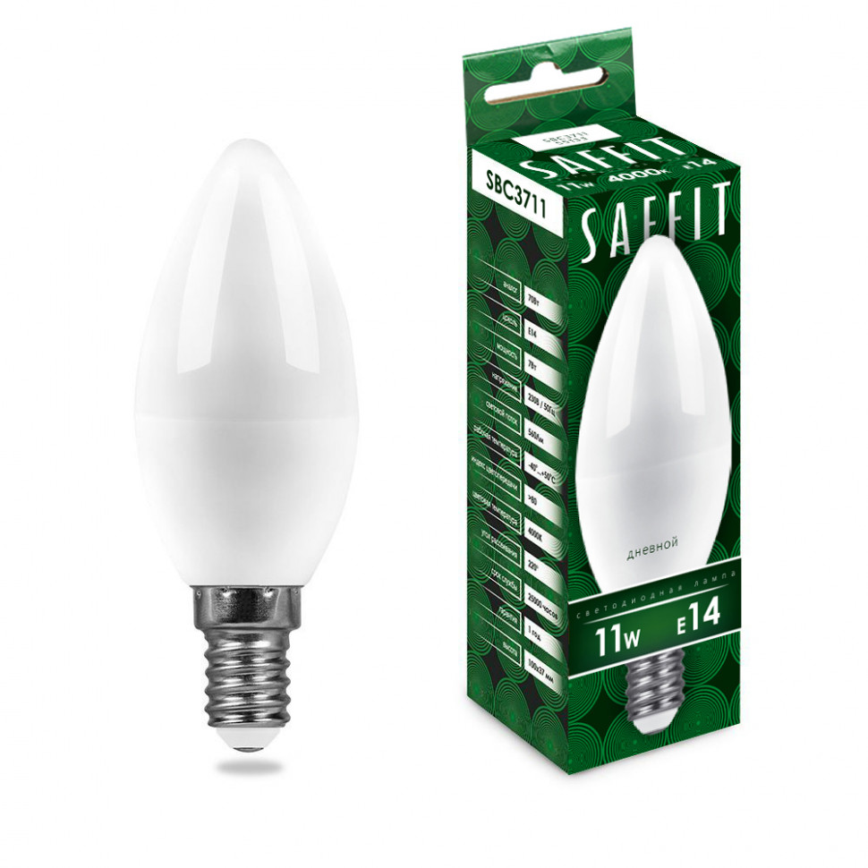 Лампа светодиодная SAFFIT SBC3711 Свеча E14 11W 230V 4000K, артикул SAFFIT 55133