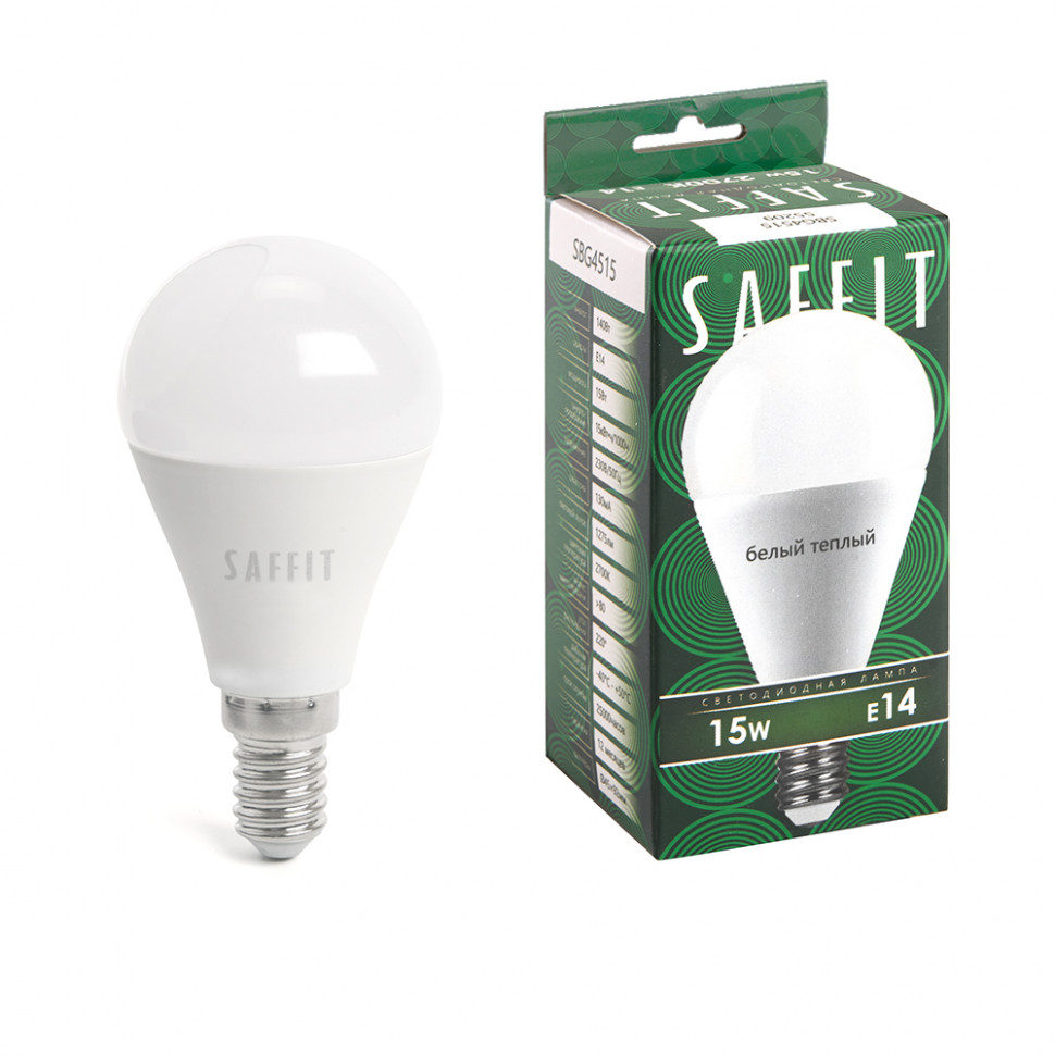 Лампа светодиодная SAFFIT SBG4515 Шарик E14 15W 230V 2700K, артикул SAFFIT 55209