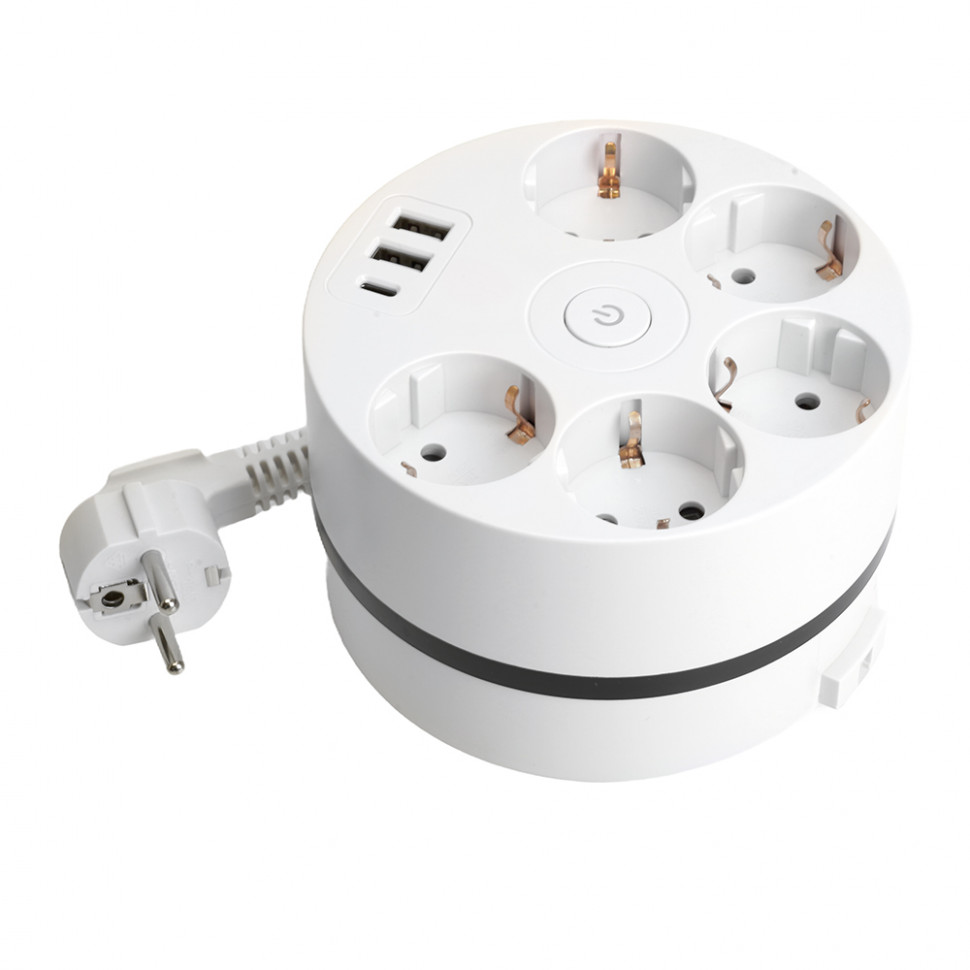 HM10-51-01 Удлинитель 5-местный с/з, 3x1мм2, 2.5м, 250В, 16А, 2USB+С 5V 3,1А, серия Comfort, белый, артикул STEKKER 49591