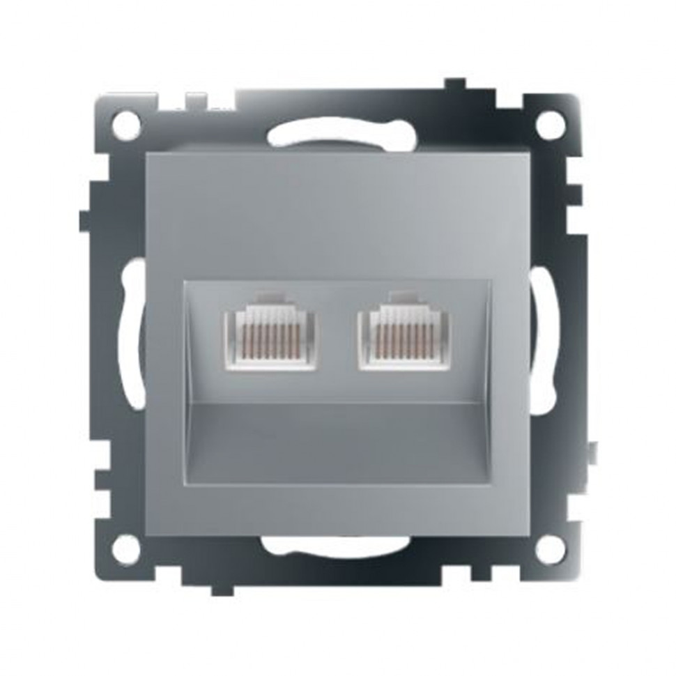 Розетка компьютерная 2-местная RJ-45 (механизм) STEKKER GLS00-7109-03 , серия Катрин, серебро, артикул STEKKER 50005