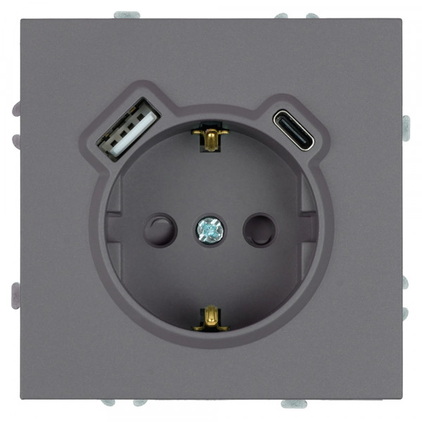 Розетка 1-местная з/ш с/з 16А + USB + Type C (механизм), Stekker, 250В, 20W, серия Эмили, платиново-серый, soft-touch, RST16-5119-10