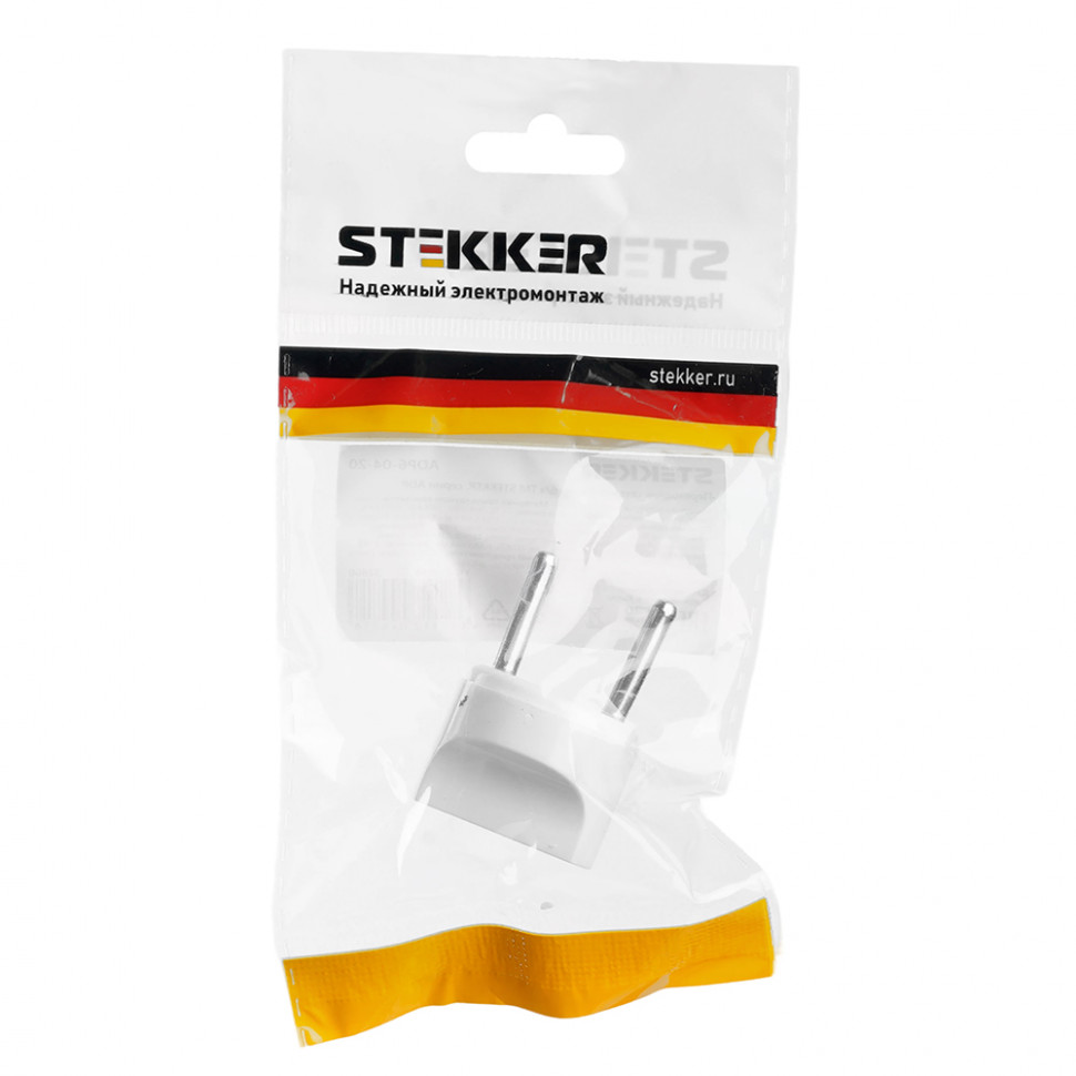 Переходник сетевой STEKKER ADP6-04-20 Питер б/з 250В, 6A полипропилен, белый, артикул STEKKER 32860