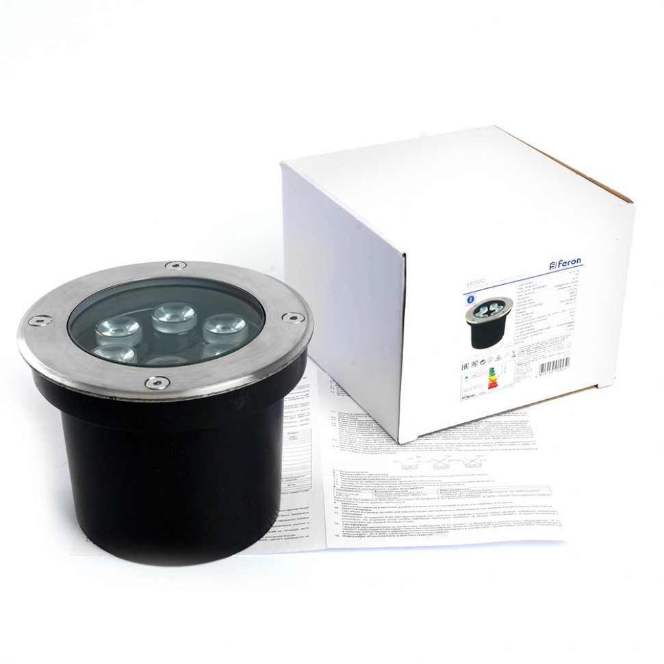Светодиодный светильник тротуарный (грунтовый) Feron SP2802, 6W, AC/DC12-24V, низковольтный, 4000К, металлик, D120*H90mm, вн.диаметр: 90m, IP67, артикул FERON 48346