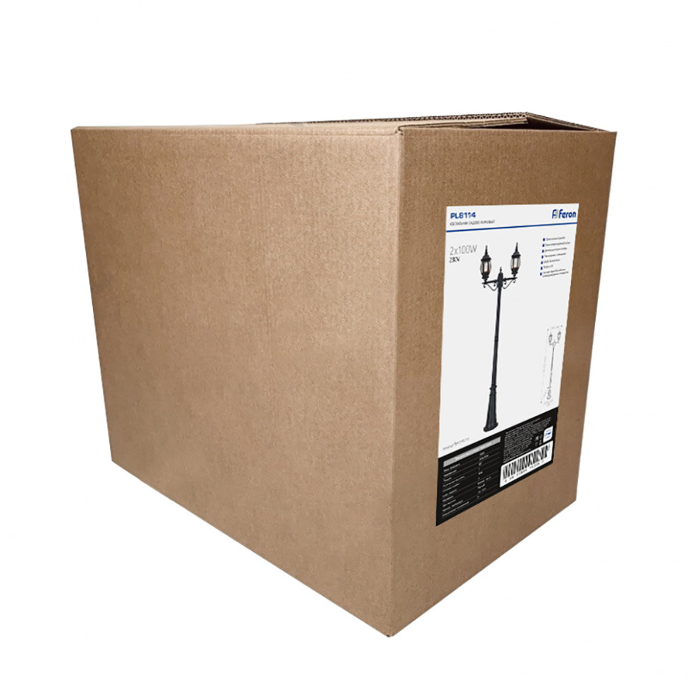 Светильник садово-парковый Feron 8114/PL8114 столб 2*100W E27 230V, черный, артикул FERON 11213