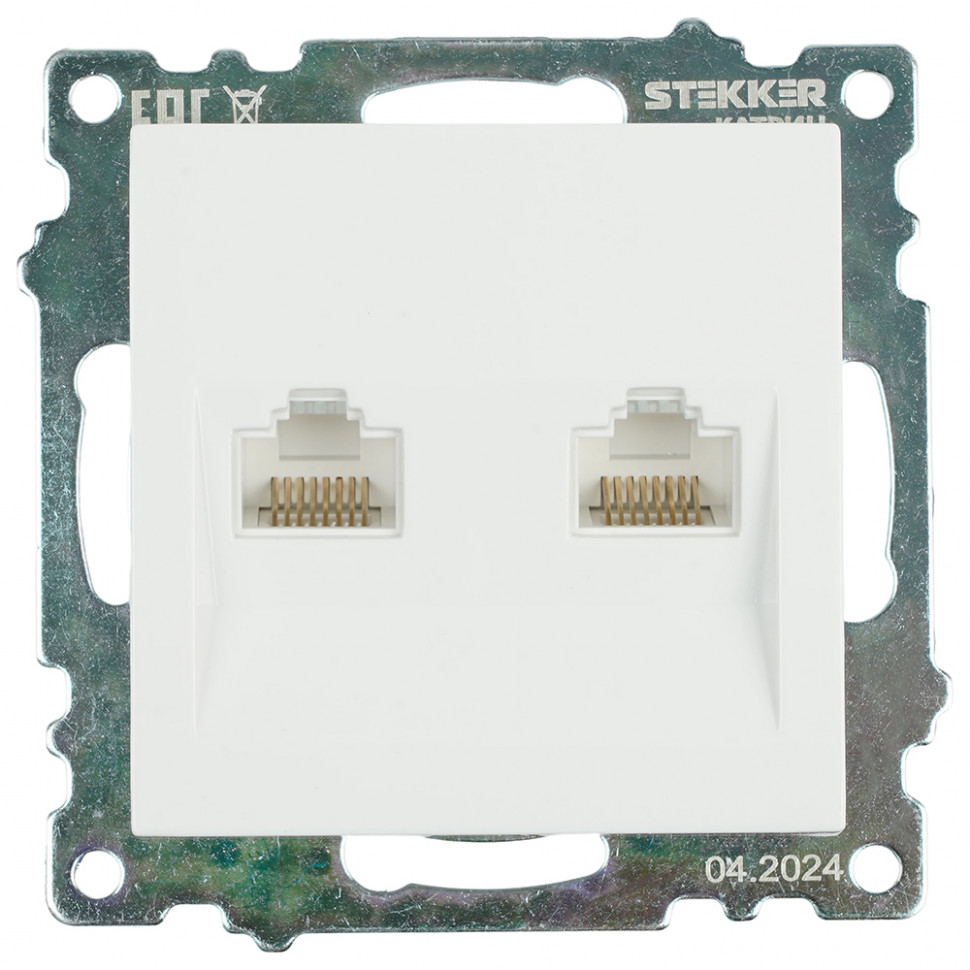 Розетка компьютерная 2-местная RJ-45 (механизм) STEKKER GLS00-7109-01 , серия Катрин, белый, артикул STEKKER 50003