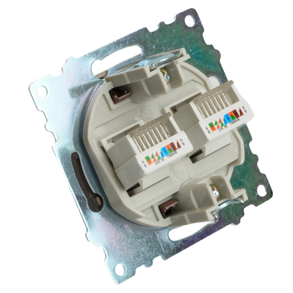 Розетка компьютерная 2-местная RJ-45 (механизм) STEKKER GLS00-7109-04, серия Катрин, шоколад, артикул STEKKER 50006