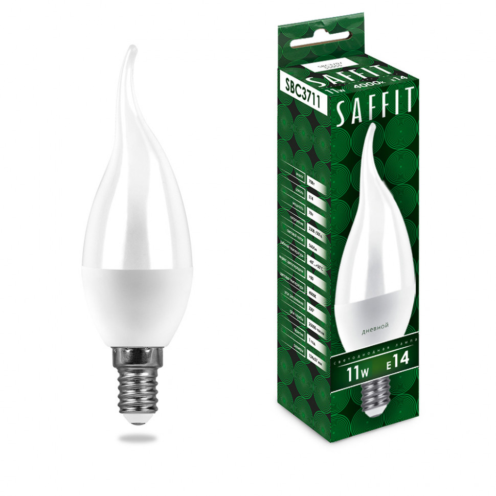 Лампа светодиодная SAFFIT SBC3711 Свеча на ветру E14 11W 230V 4000K, артикул SAFFIT 55134