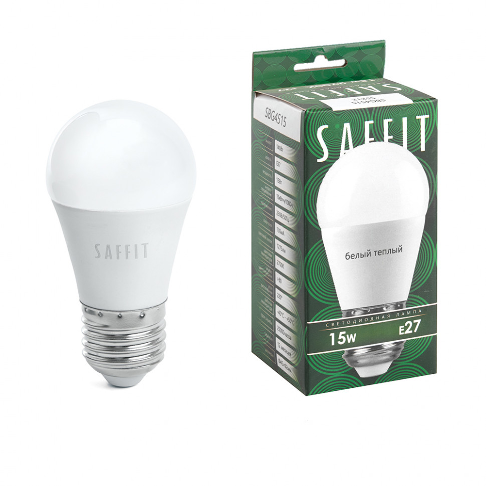 Лампа светодиодная SAFFIT SBG4515 Шарик E27 15W 230V 2700K, артикул SAFFIT 55212