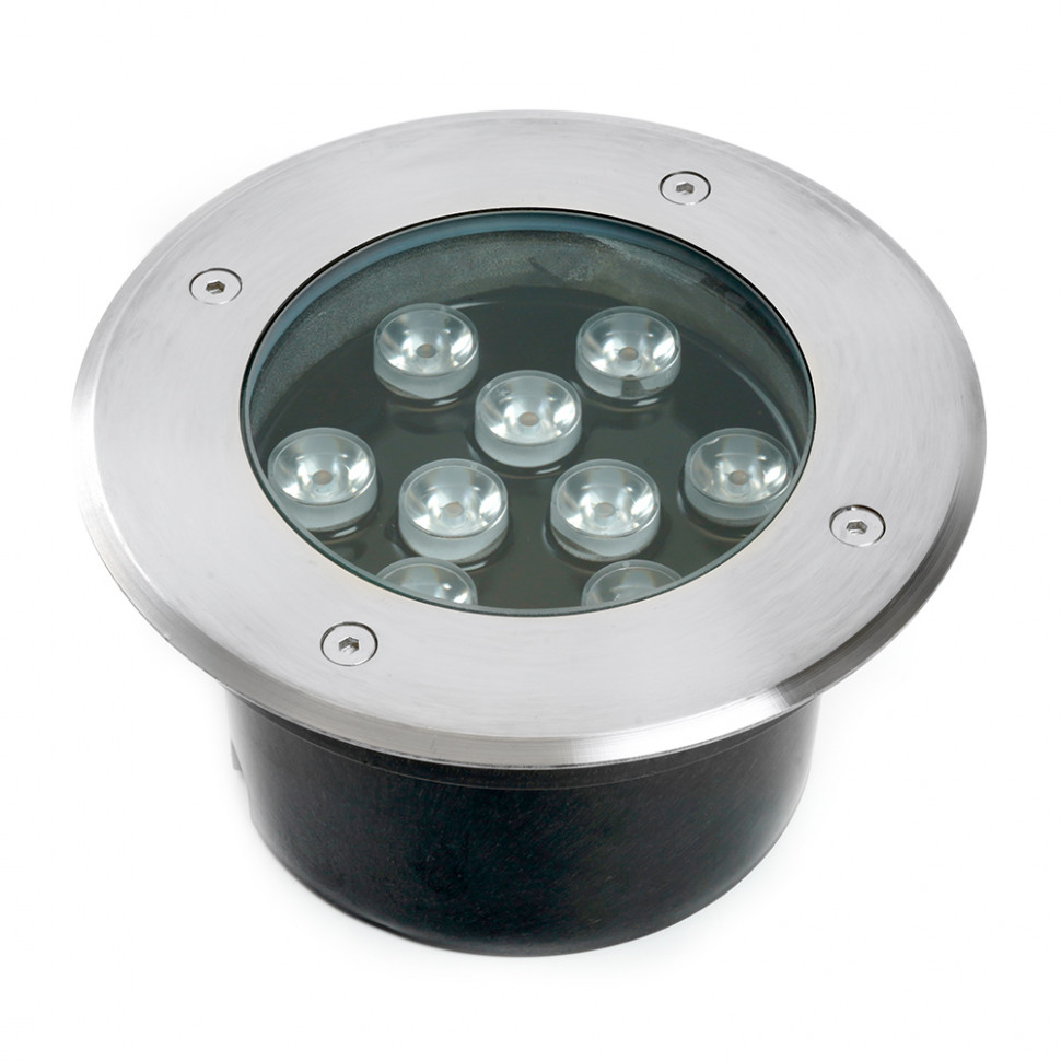 Светодиодный светильник тротуарный (грунтовый) Feron SP2803,10W, AC/DC12V, низковольтный, 4000К, металлик, D160*H90mm, вн.диаметр: 110mm, IP67, артикул FERON 48347