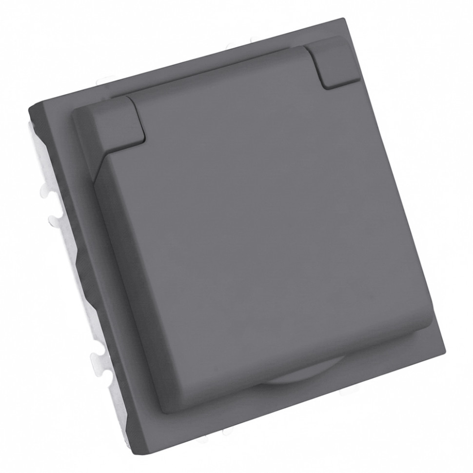 Розетка 1-местная с крышкой с защ. штор, STEKKER, с/з, IP42, 250В, 16А, серия Эмили, RST16-5112-10, платиново-серый, soft touch, артикул STEKKER 49959