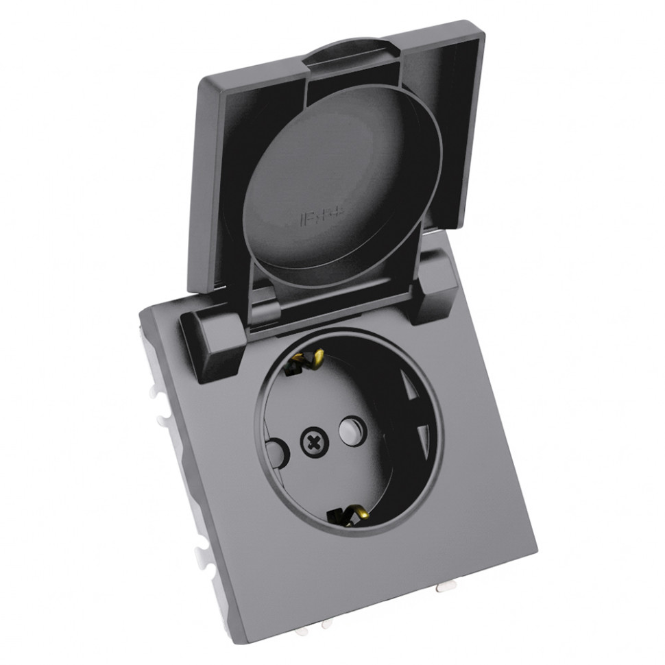 Розетка 1-местная с крышкой с защ. штор, STEKKER, с/з, IP42, 250В, 16А, серия Эмили, RST16-5112-10, платиново-серый, soft touch, артикул STEKKER 49959