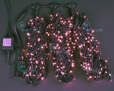 RL-S3*20F-B/P Светодиодная гирлянда 3 Нити по 20 м, флэш, розовый Rich LED 