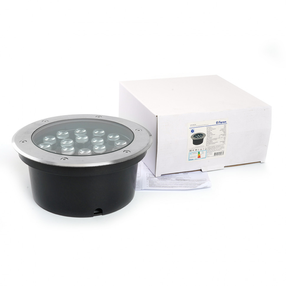 Светодиодный светильник тротуарный (грунтовый) Feron SP2804, 20W, AC/DC12V, низковольтный, 3000K, металлик, IP67, артикул FERON 48348