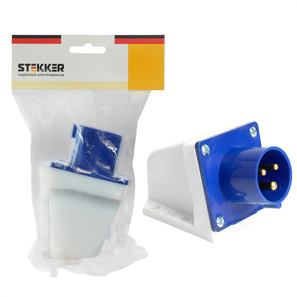 Вилка угловая ST-513 16А 220В 2P+PE IP44, PPG16-513-44, Stekker, артикул STEKKER 49444