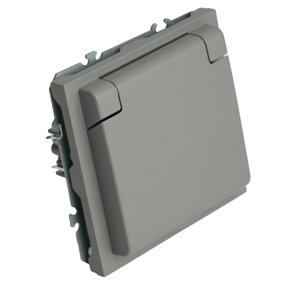 Розетка 1-местная с крышкой с защ. штор, STEKKER, б/з, IP42, 250В, 16А, серия Эмили, RST16-5113-10, платиново-серый, soft touch, артикул STEKKER 49956
