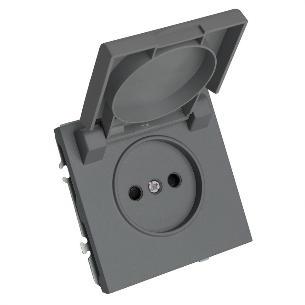 Розетка 1-местная с крышкой с защ. штор, STEKKER, б/з, IP42, 250В, 16А, серия Эмили, RST16-5113-10, платиново-серый, soft touch, артикул STEKKER 49956