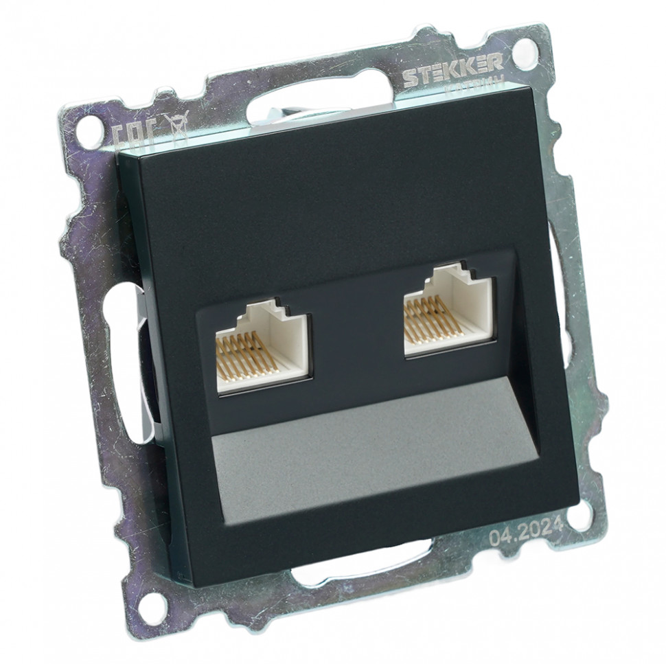 Розетка компьютерная 2-местная RJ-45 (механизм) ,STEKKER ,GLS00-7109-05, серия Катрин, черный, артикул STEKKER 50007