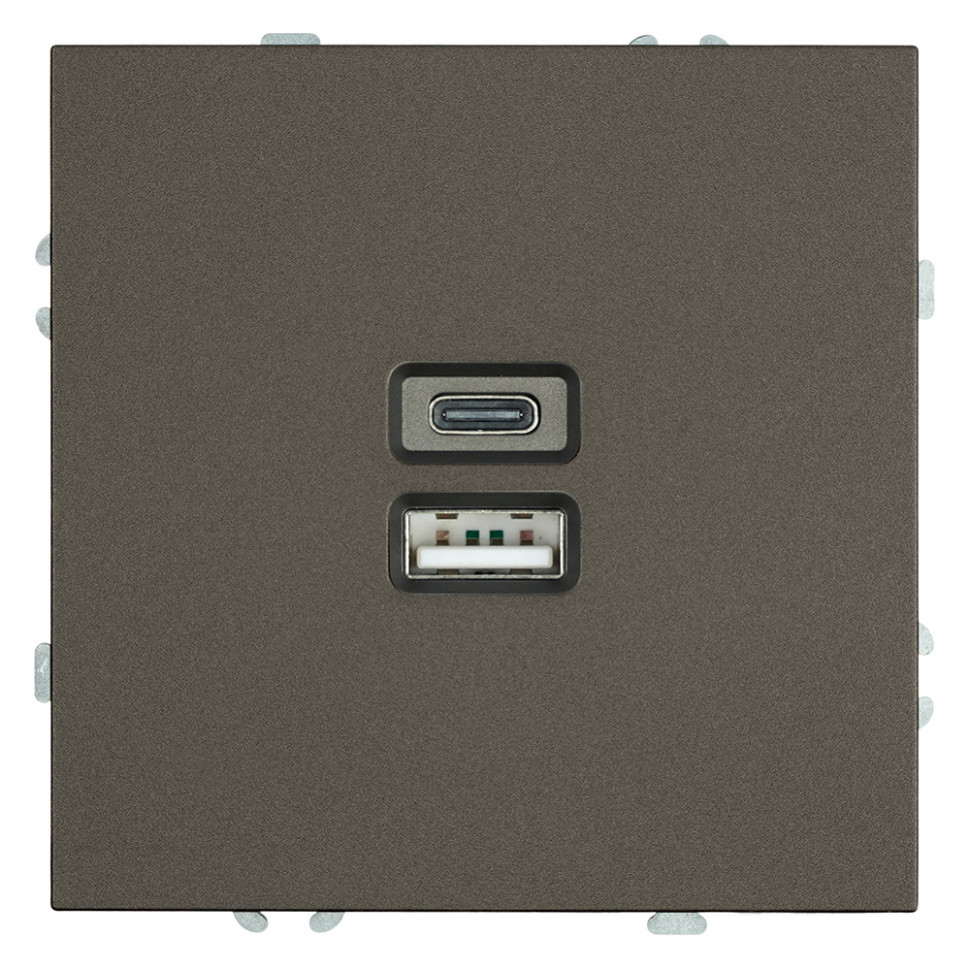 Розетка 2-местная USB + Type C (механизм), STEKKER, 250В, 20W, серия Эмили, RST10-5115-09, антрацит, soft touch, артикул STEKKER 49931