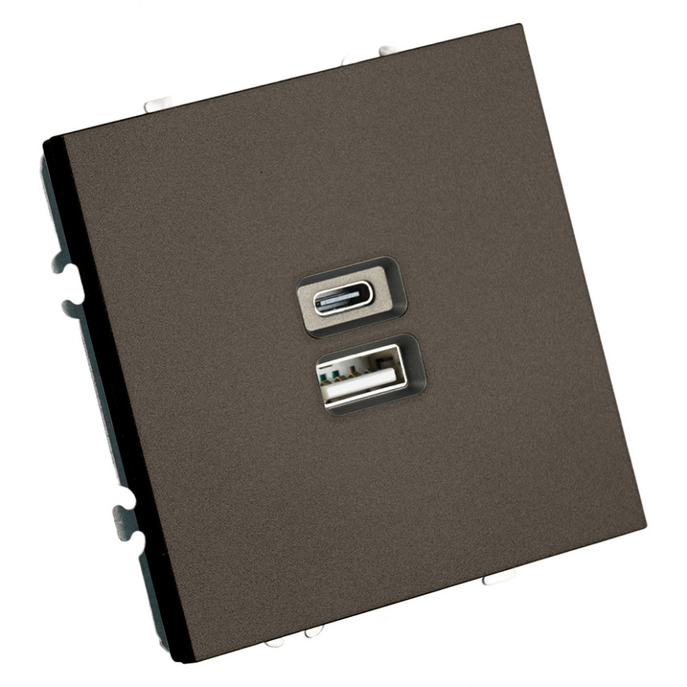 Розетка 2-местная USB + Type C (механизм), STEKKER, 250В, 20W, серия Эмили, RST10-5115-09, антрацит, soft touch, артикул STEKKER 49931