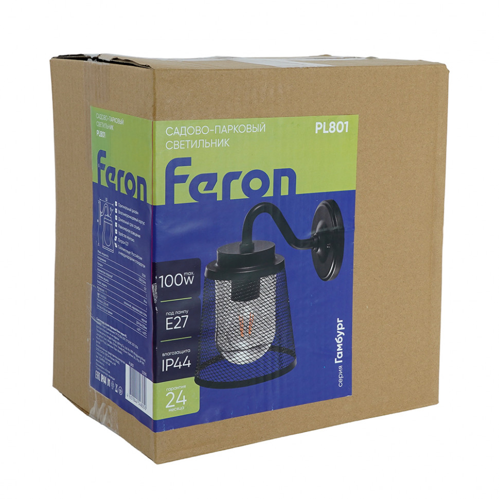 Светильник садово-парковый Feron PL801 на стену вниз 100W 230V E27,  черный, артикул FERON 53395