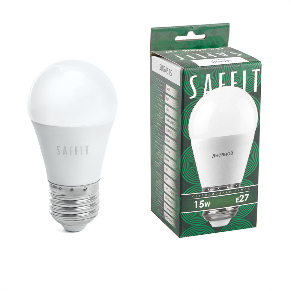 Лампа светодиодная SAFFIT SBG4515 Шарик E27 15W 230V 6400K, артикул SAFFIT 55214