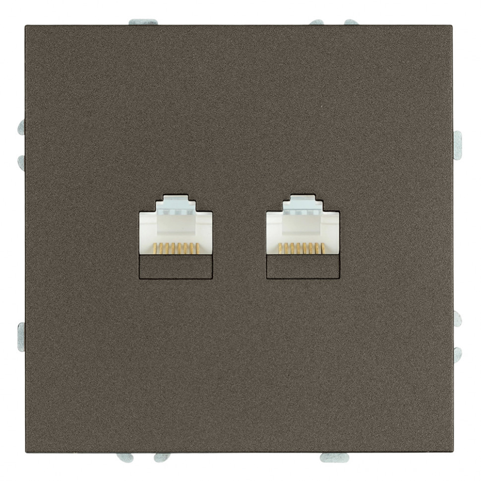 Розетка компьютерная 2-местная RJ-45 (механизм), STEKKER, серия Эмили, RST00-5111-09, антрацит, soft touch, артикул STEKKER 49926