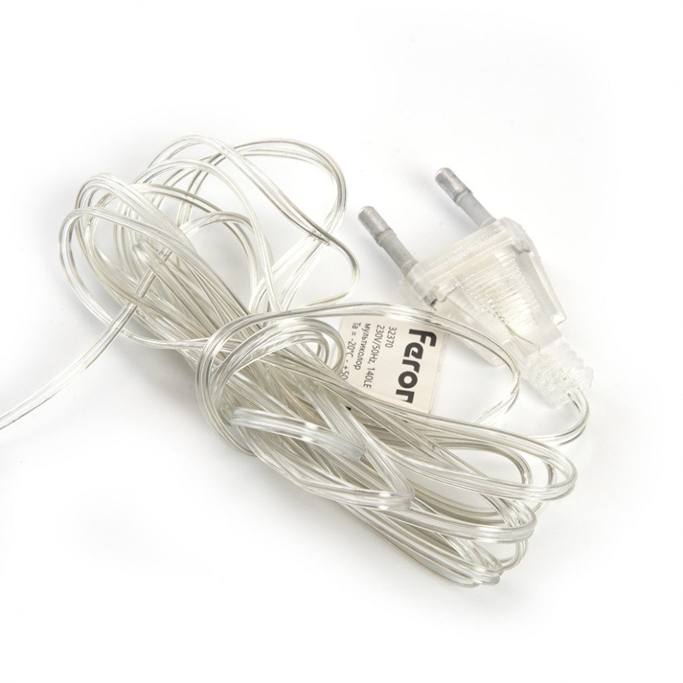 Светодиодная гирлянда Feron CL90  7 веток (2м) + 1.5м 230V 2700K, c питанием от сети, прозрачный шнур, артикул FERON 32371