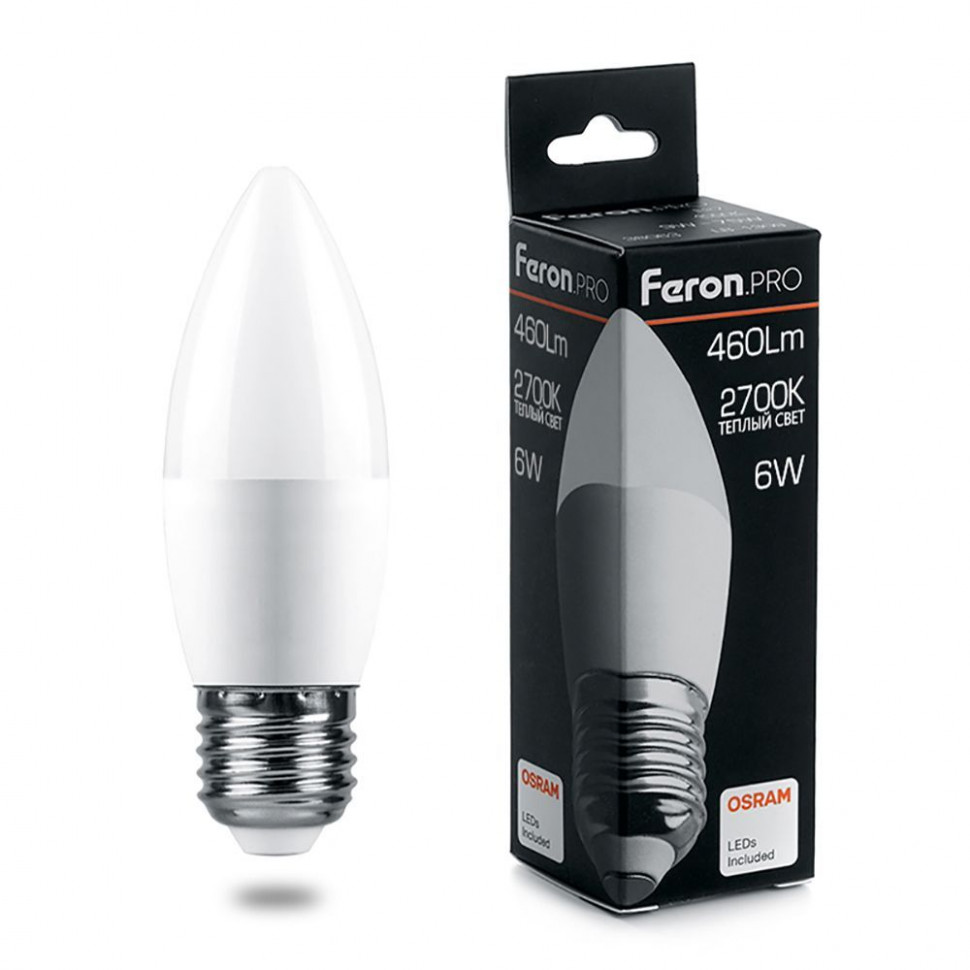 Лампа светодиодная Feron.PRO LB-1306 Свеча E27 6W 175-265V 2700K, артикул FERON 38050