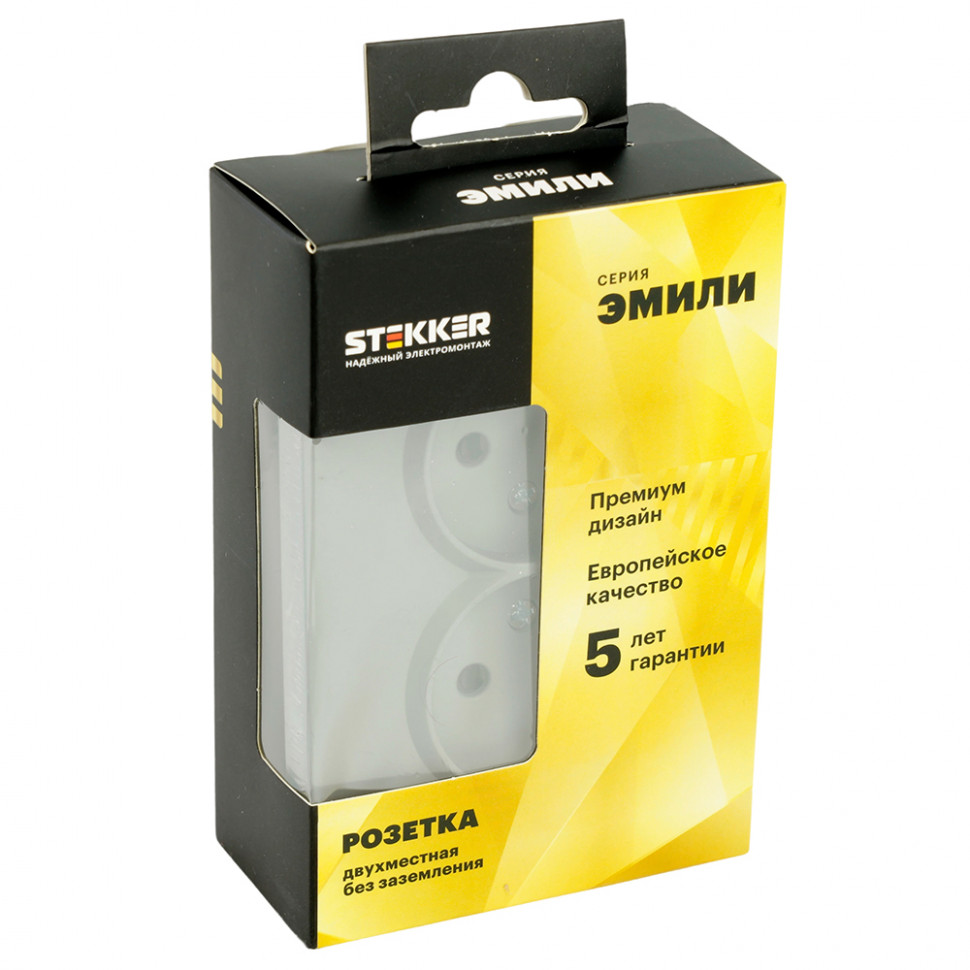 Розетка 2-местная с защитной шторкой, STEKKER, б/з, 250В, 16А, серия Эмили, RST16-5116-10 , платиново-серый, soft touch, артикул STEKKER 49955