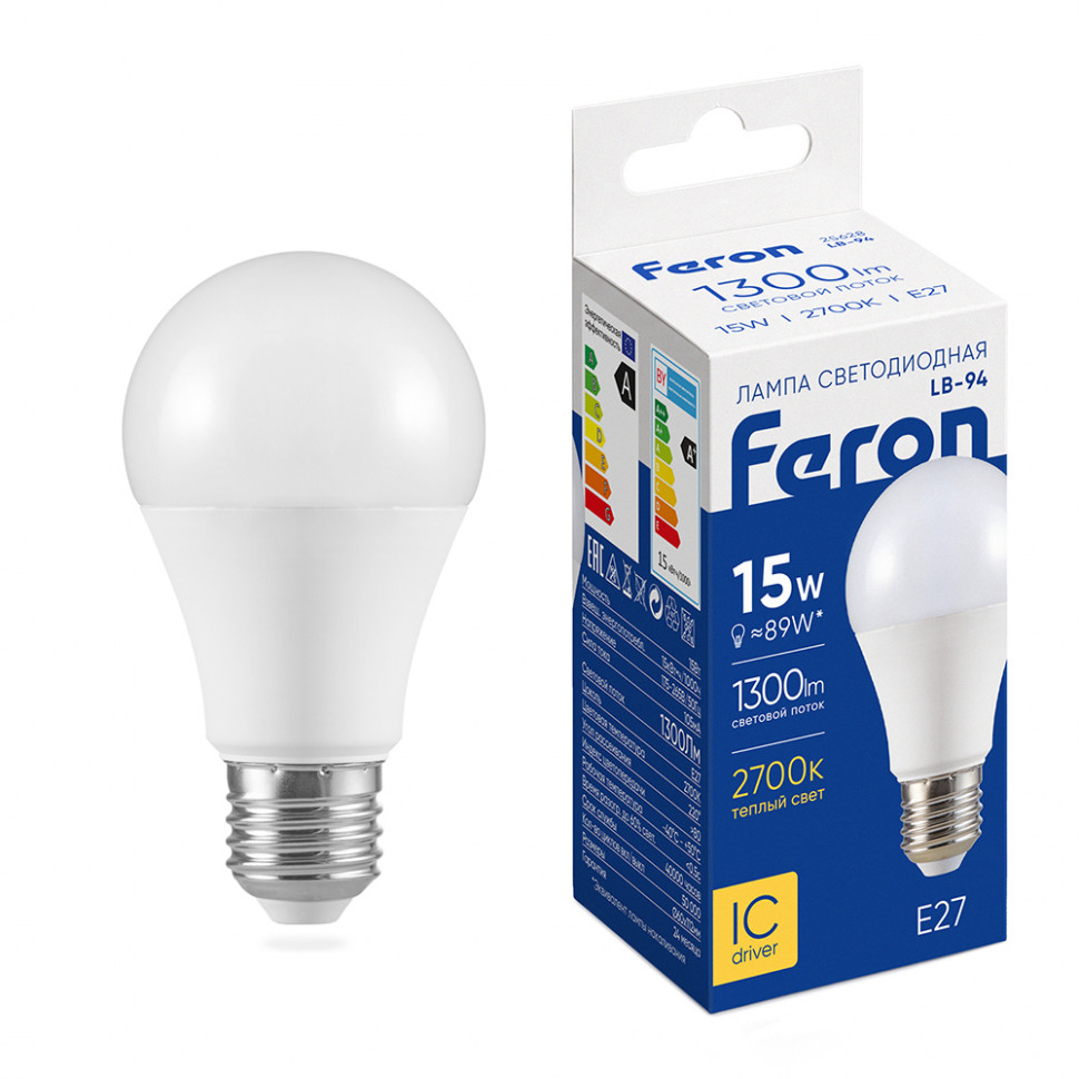 Лампа светодиодная Feron LB-94 Шар E27 15W 175-265V 2700K, артикул FERON 25628