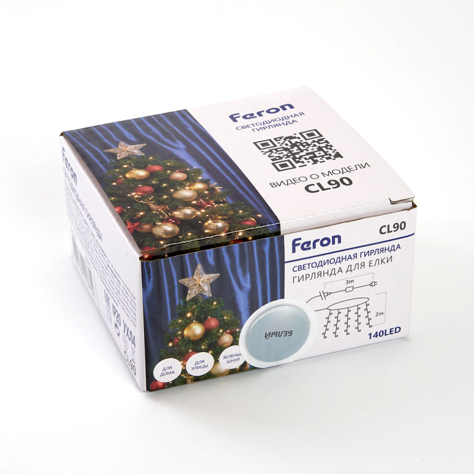 Светодиодная гирлянда Feron CL90  7 веток (2м) + 1.5м 230V 5000K, c питанием от сети, прозрачный шнур, артикул FERON 32372